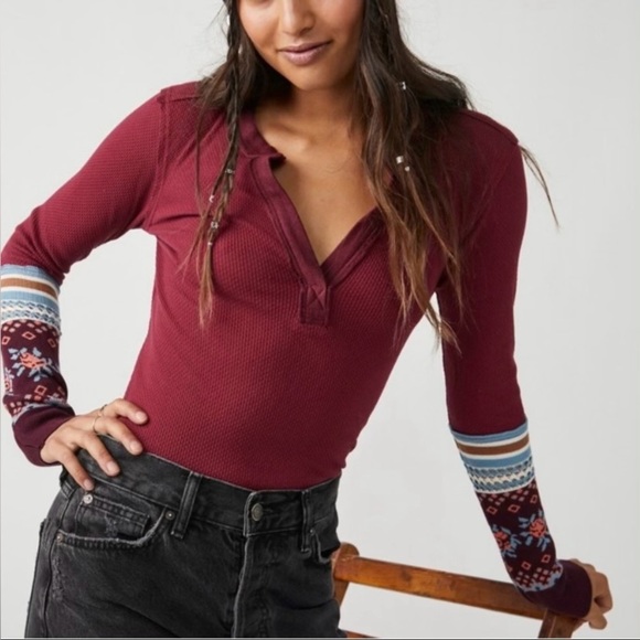 Free People Tops - NWT! Free People Mikah Layering Cuff Wine Combo Top Large